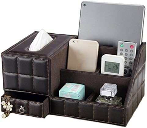 EFBBQ Brown Leather TV Remote Control Holder Organizer / Tissue Box / Controller TV Guide / Mail / CD Organizer / Caddy for Desk / Caddy / Office / Pens / Pencils / Makeup Brushes / Nightstand / Holder