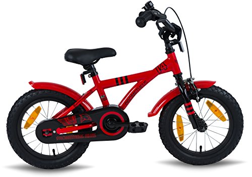 PROMETHEUS Kinderfahrrad 14 Zoll Jungen in Rot & Schwarz mit Stützrädern | Seitenzugbremse und Rücktrittbremse | ab 4 Jahren | 14″ BMX Edition 2017 - 5