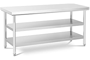 Royal Catering Mesa De Acero Inoxidable para Hostelería RCWT-180X60-3L-E (Acero Inoxidable, Capacidad de Carga: 600 kg, 60 x 180 cm)