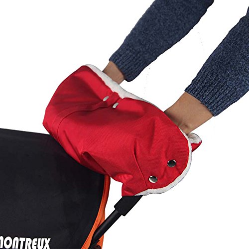 Butterme Baby Pram Pushchair Stroller Hand Muff Waterproof Fingerless Gloves Hand Warmer Winter Mitts Red