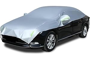 CaiTang Telo Copriauto Impermeabile Invernale Esterno, Mezza Copertura per Auto con Strisce Riflettenti e Corde Antivento, Mezzo Telo Auto Resistente a Polvere, Graffi, Neve, Universal (Berlina)