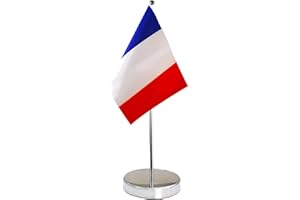 QSUM Bandera de Mesa de Francia 9 "x 6" - Bandera de Escritorio Francesa Contiene Asta de Bandera y Pedestal
