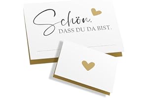 ZETTMANN® 50er Premium Tischkarten Hochzeit Schön dass du da bist 85x55mm I Tischkarten Geburtstag I Platzkarten I sehr gut beschreibbar (beige - minimal)