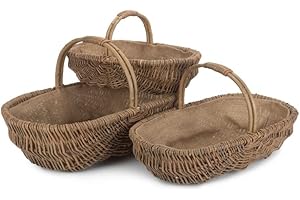 Red Hamper G048 Wicker Set of 3 Oval Unpeeled Willow Garden Trug