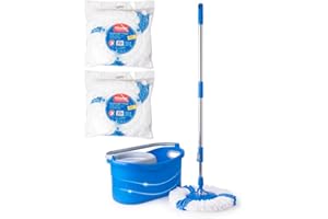 TEKHOME KLEANER SPIN Lavapavimenti Rotante Spin Mop Doppia rotazione centrifuga, Modalità mani Libere, Manico in ferro, MANICO+SECCHIO+2RICAMBI MOP (SECCHIO+BASTONE+2 MOP)