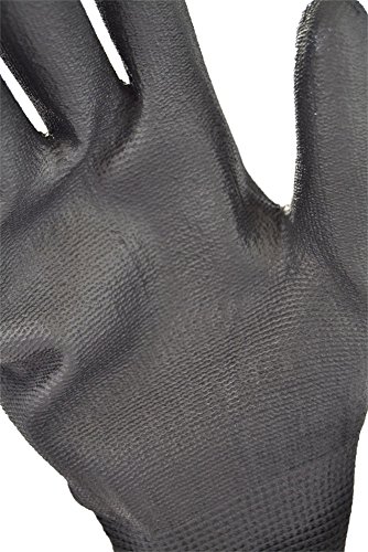 12 Paar Nylon Feinstrick Handschuhe Arbeitshandschuhe PU-beschichtet (7 / S, schwarz) - 4