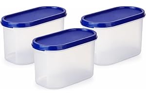 LAX ENTERPRISES Modular Plastic Storage Containers with Lid | Airtight | BPA-Free | 1.2 L (3, BLUE)