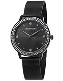 Taylor Cole Damen Armbanduhr XL Quarzuhr Schwarz Edelstahl Milanaiseband TC073
