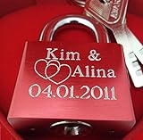 Remmo&amp;Love LUXUS Liebesschloss Rot Hochglanz mit Individuelle Gratis Gravur nach Wunsch ausgefallene Geschenke für Hochzeitstag Liebesgeschenk Verliebte Jahrestag Hochzeit Verlobung Geburtstag Muttertag Edele Weihnachtsgeschenk Weihnachten Neujahr Tolle Love Geschenk Idee Ewige Liebe Heirat Ehe Frau Mann Partner Geschenkideen Geschenk