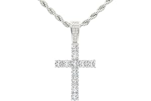 KONFEN Collana Uomo Donna, Croce Collane Girocollo Uomo Acciaio Inox con Zirconi, Catena con Pendente Croce Catenina Rapper, Retrò Catenella Acciaio Inossidabile Ciondolo Pendaglio Regalo per Ragazzo