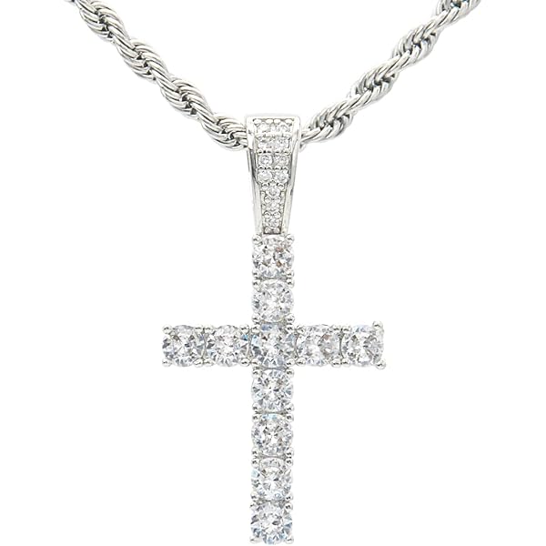 Ciondolo E Catenina Croce In Acciaio Inox 20x12mm Per Uomo E Donna, Lunghezza Regolabile, Colore Argento