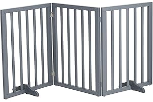 The Fellie Freistehendes Schutzgitter mit Füßen，Absperrgitter Hund, Kindergitter Klappbar, Holz Hundegitter Treppe, Treppenschutzgitter ohne Bohren, Absperrgitter für Häuser, Türöffnungen,H60cm,Grau