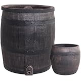 Ondis24 Wasserfass Regentonne Wasserbehälter Amphore Eichenfass 120 Liter + Pflanzkübel Eiche S