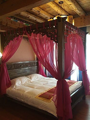 KQCNIFVNKLM Lace four corner mosquito net bed canopy,Chinese retro gauze hotel netting bedding mosquito net-C Queen1