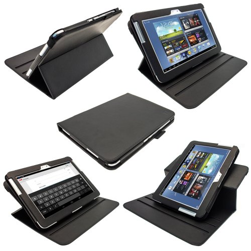 igadgitz Schwarz 360° Rotierende Abnehmbare PU Leder Tasche Schutz Hülle Schutzhülle Ledertasche Lederetui Etui Case Cover für Samsung Galaxy Note 10.1 N8000 WiFi 3G Android Tablet + Display Schutzfolie