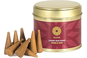 NUHR HOME Incense Cones Rose & Oud Luxury Oud / 20 Strong Scented Cones/Bakhoor alternative/Lasting Fragrance Aroma Natural Authentic Agarwood for Aromatherapy, Meditation & Stress Relief Refreshing
