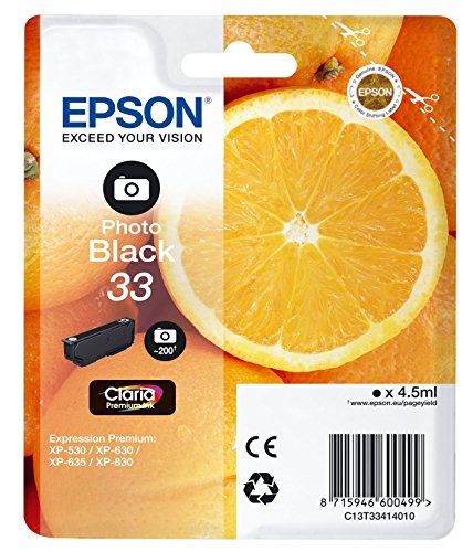 Epson T3341 Tinte, Orange, Claria Premium, Text- und Hochglanzfotodruck (Singlepack) schwarz
