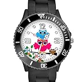 Taffstyle Kinder Armbanduhr Silikon Sportuhr Bunte Sport Uhr mit Blumen Eulen Familie Motiv Analog Quartz Little 34 mm Schwarz