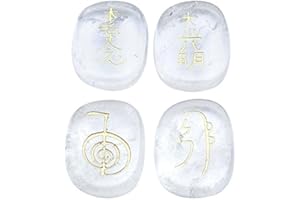 AITELEI 4 Stück weiße Kristallsteine Gravierte Chakra-Symbole Polierte Palmsteine für Reiki-Kristallheilung