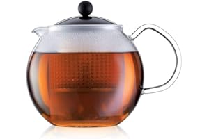 Bodum - 1830-01 - Assam - Théière à Piston avec Anse Couvercle et Filtre Plastique/Verre Noir - 1,0 L