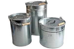 HAUSHALT-KRAUSSE.DE Ash Bucket Charcoal Bin 25 L, 15 L or 14 L Galvanised with Lid