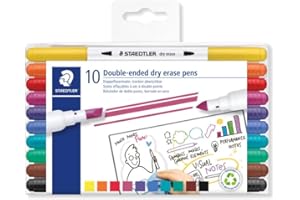 STAEDTLER Dual Tip Dry-Erase Whiteboard Pens - Assorted Colours - Pack of 10, 3010 TB10