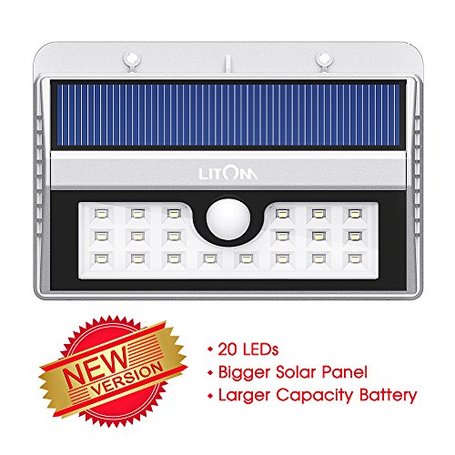 Litom Solarleuchten, Solar Wandleuchte,Solar Außenleuchte 20 helle LED drahtlose Solarleuchte fürGarten, Zaun, Garten, Garten Deko, Garage, Treppe usw. Silber 2 Stück - 3