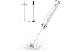 Maestri House Akumulatorowy spieniacz do mleka ze stojakiem, ręczny elektryczny ekspres do piany, wodoodporny, odłączany, ze stali nierdzewnej, mikser do napojów, latte, cappuccino, biały