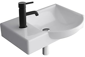 Alpenberger Waschbecken Bad Waschtisch 45 cm Breit Eckig Oval | Handwaschbecken Kleines Waschbecken Gäste WC & Badezimmer Waschplätze | Hängewaschbecken Wandmontage | Gästewaschbecken mit Hahnloch