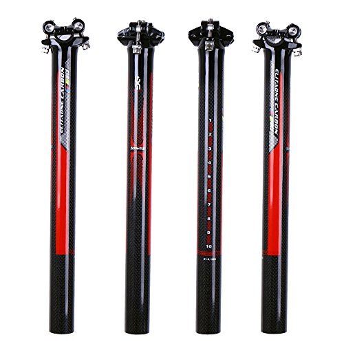 ELITA ONE de fibra de carbono Tija para sillín de bicicleta, bicicleta de carretera y montaña bicicleta 3 K carbono sillín ø27.2/31,6 * 350 mm rojo Logo (rojo brillante, Ø31.6*350mm)