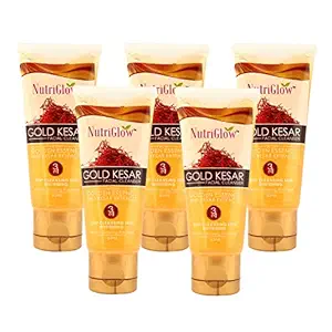 NutriGlow Gold Kesar Face Wash For Deep Cleansing and Radiant Skin| Tan Removal, Skin Tightening Non Foaming Face Wash| All Skin Types| No Paraben & Sulphate Pack of 5 (65 ml each)