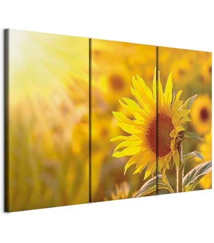 Artsbay Sonnenblumen Wandbild – 3-teilige Leinwand Mit Goldenem Schmetterling, 120x80 Cm, Fertig Zum Aufhängen
