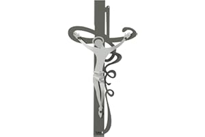 Arti & Mestieri Crocifisso Ricciolo piccolo di Design 100% Made in Italy - in Ferro, 23 x 45H cm (Fango e avorio)