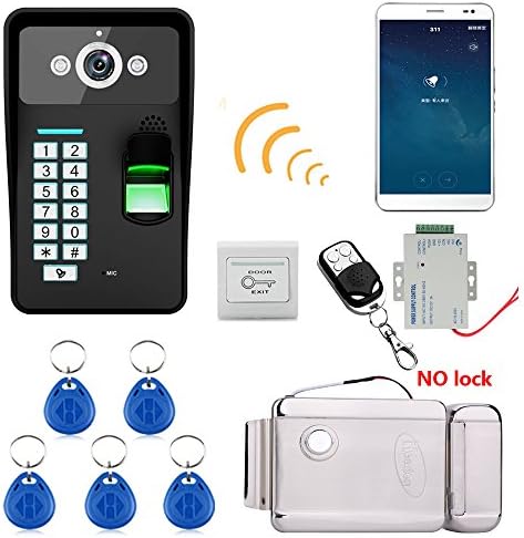 ENNIO HD 720P Wireless WIFI RFID Password Fingerprint Recognition Video Door Phone Doorbell Intercom System Night Vision + Electronic Door Lock+Waterproof Access Control System