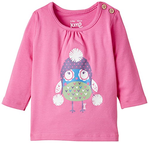 Kite Kids Baby-Girls Pom-Pom Owl Striped Long Sleeve T-Shirt, Pink, 6-9 Months (Manufacturer Size:6-12 Months)