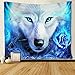 Produktbild HiExotic Wandteppiche Art Tapestry Tablecloth Bedspread Blue Fire Wolf Blue Rose Tapestry Wall Hanging Psychedelic Wall Tapestry 60X90 Inches Bohemian Mandala Exotic Fantasy Eco-Friendly d¨¦cor Tapest