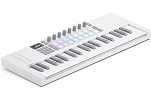 Novation Launchkey Mini 37 Blanc [MK4] — clavier maître MIDI USB portable de 37 mini-touches avec intégration aux STAN. Mode Chord, mode Scale et arpégiateur. Bundle de logiciels musicaux fourni.