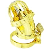 DRSMDR Gold Color Edelstahl Peniskäfig Keuschheitsgürtel für Männer Keuschheit,SM Folter Bondage Keuschheitsgürtel 3D Hahnkäfig aus Edelstahl Länge 70 Mm,Snapringdiameter 52mm