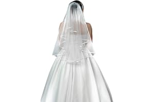 IBLUELOVER Brautschleier Doppel-Schicht Hochzeit Schleier Tüll Satinkante Brautkleidzubehör Ellenbogen Länge Brautschleier kurzer Schleier Festivalschleier Damen Schleier mit Kamm Hochzeitszubehör Kostümparty