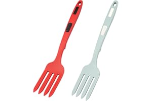 WakiHong 2 Stück Silikon-Menügabeln Flexible Kochgabel Silikon Kochgabel für Küche Rühren Mixen Pürieren Rühren der Eier(Blauer See,Rot)