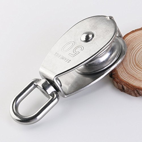 ULTNICE 50mm Swivel Pulley Block Edelstahlblock Umlenkrolle Rolle Edelstahl Laden 400kg (Silber) - 6