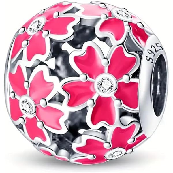 Charm Bracelet Verre Murano Argent 925 - Cœur Rose Perle Rouge - Compatible Pandora & Bracelets Européens