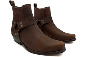 Pavarella ¡¡ZAPATISIMOS!! Botín de motero de piel para hombre bikers, punta cuadrada, bota corta, cierre elástico.