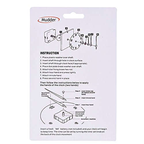 Mudder 2 Hände Quarz-Uhrwerk, Maximale Zifferblatte von 3/ 10 Zoll dick, Gesamtschaftlänge von 4 / 5 Zoll - 7