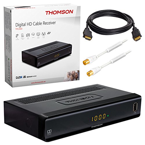 Kabel Receiver Kabelreceiver – DVB-C HB-DIGITAL SET: THOMSON THC300 HD Receiver für digitales DVB-C Kabelfernsehen (HDMI, SCART, USB 2.0, Coaxial S/PDIF, Mediaplayer) + 1m HDTV Antennenkabel vergoldet mit Mantelstromfilter weiß + HDMI Kabel