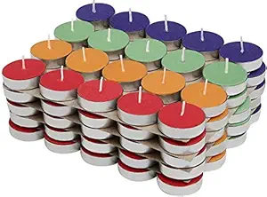 Agnolia Diwali Diya Colored Wax Tealight Unscented Candles- Set of 100