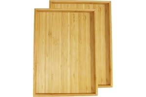 WKWKER 100% bambusowa taca do serwowania zestaw 2 - przenośne prostokątne tace do kuchni, jadalni, przekąsek i owoców (naturalne)