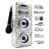 Incluye dos entradas Jack 6.35mm para conectar dos micrófonos al mismo tiempo y disfrutar de una sesión de Karaoke en compañía. Provisto de regulador de volumen de micrófonos y efecto "Echo" para así conseguir un sonido profesional !