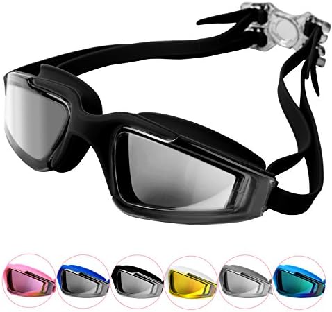 Unisex Adult Swim Goggles, No Leaking Anti-Fog UV Protection Professional Swimming Goggles For Youth Men and Women, Mirroed Lens And Wide Large Frame Black