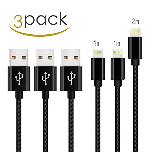 Cable Chargeur Iphone 6 Cable Chargeur Iphone 6S Cable iphone 5S  Chargeur Iphone 7 8 1M 2M vers USB Cable Lightning Nylon Cordon Charge Rapide pour iPhone X 7 Plus 6s Plus 5C 5 Se Ipad Noir 3 Pack